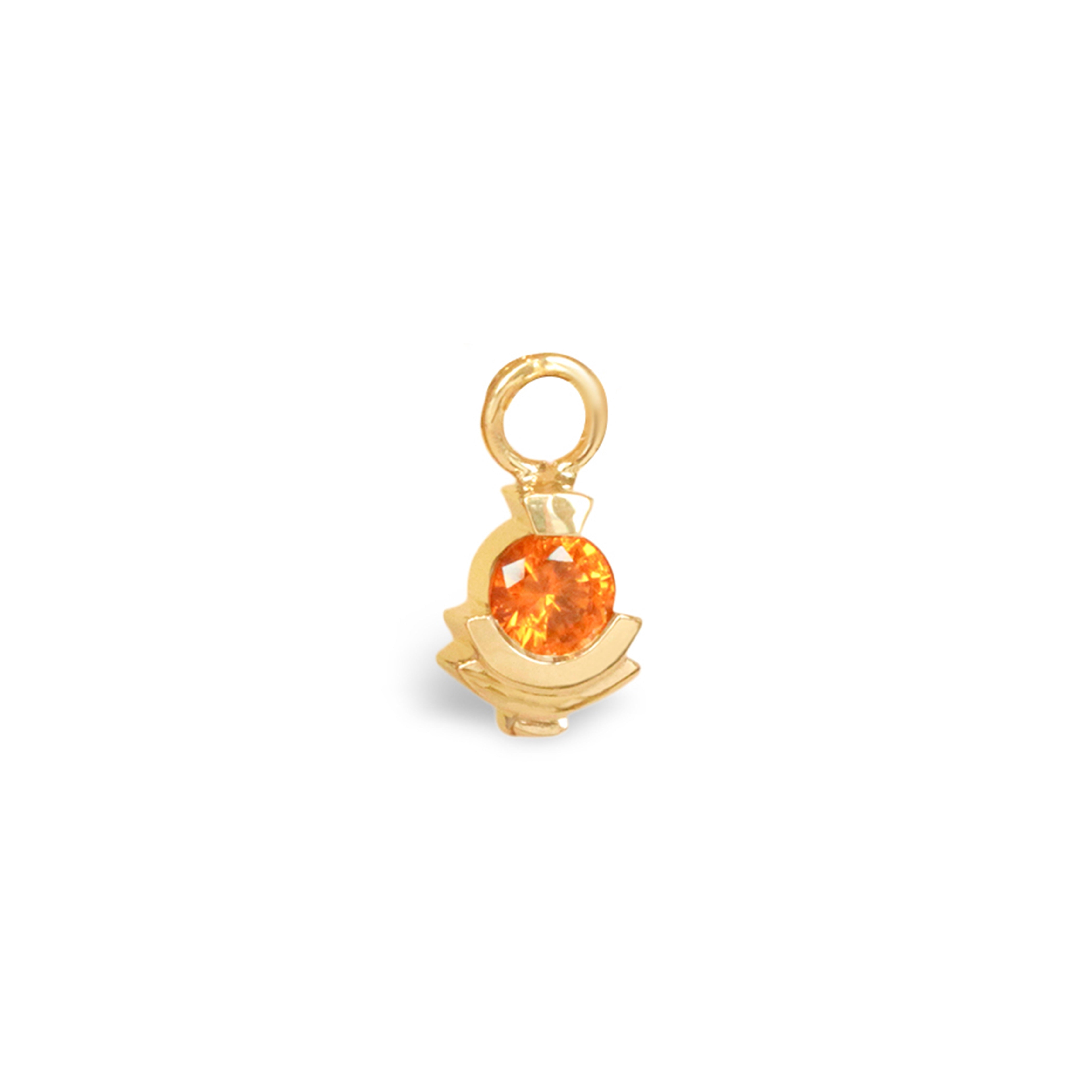 Angled side view of Step Mazunte Charm / Orange Garnet by Goldpoint Jewelry
