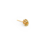 Angled side view of single Miro Earring / Oval Yellow Kaleidoscope Sapphire by Goldpoint Jewelry