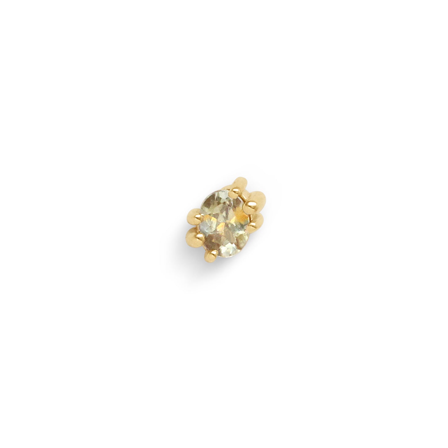 Front view of single Miro Earring / Oval Yellow Kaleidoscope Sapphire