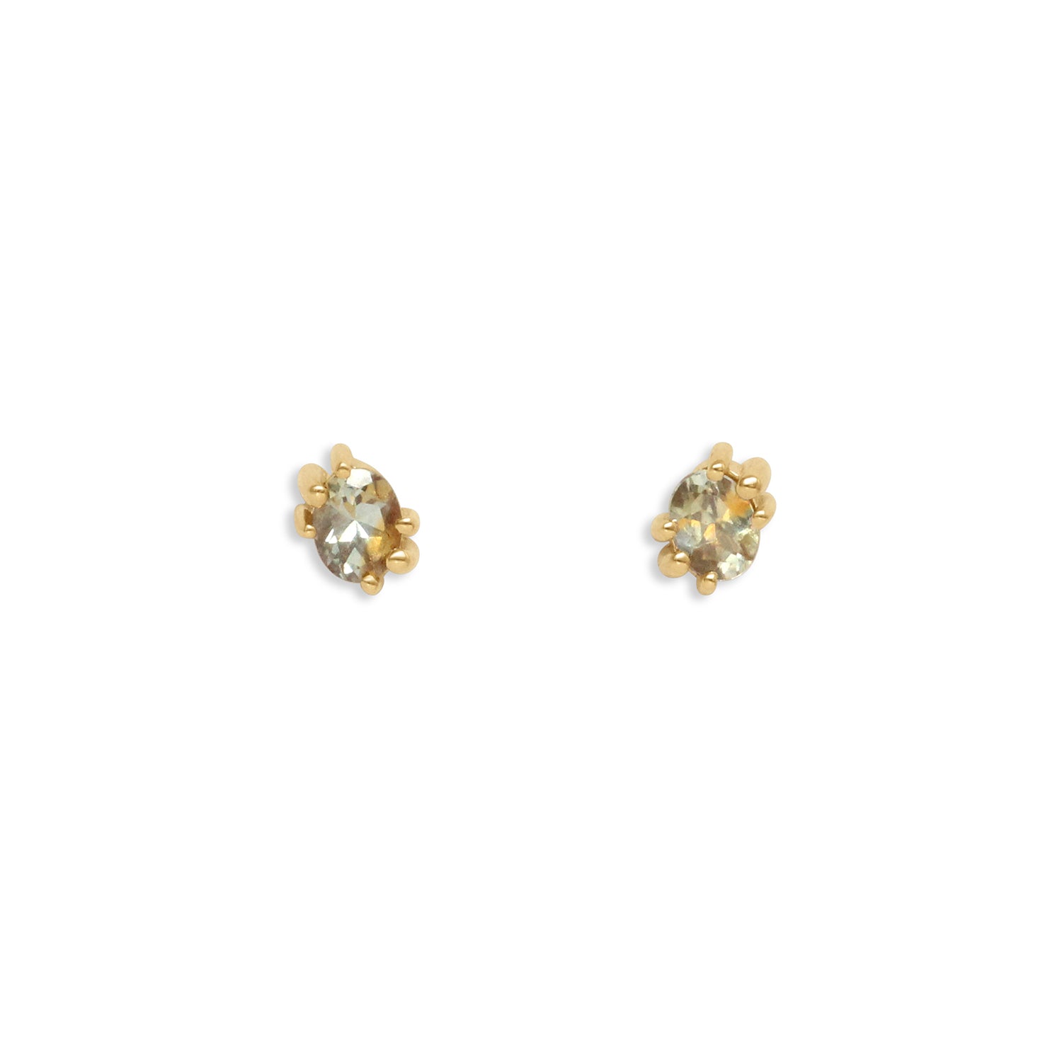 Front view of a set of Miro Earring / Oval Yellow Kaleidoscope Sapphire pieces by Goldpoint Jewelry