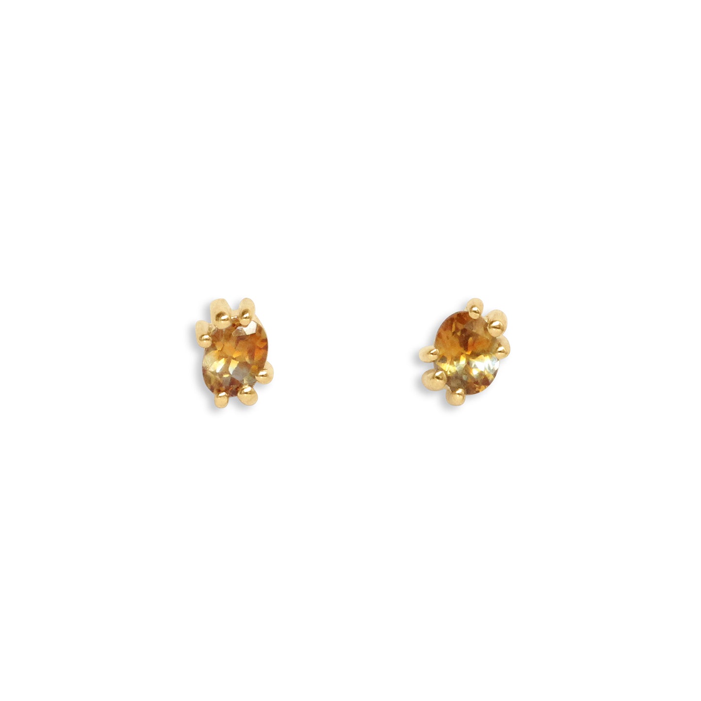 Front view of a pair of Miro Earring / Oval Orange Yellow Kaleidoscope Sapphire