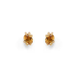 Front view of a set of Miro Earring / Oval Orange Spessartite Garnet pieces by Goldpoint Jewelry