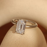 Lifestyle angled front view of Noble Ring Emerald Cut Lab Diamond 3.06ct by Goldpoint