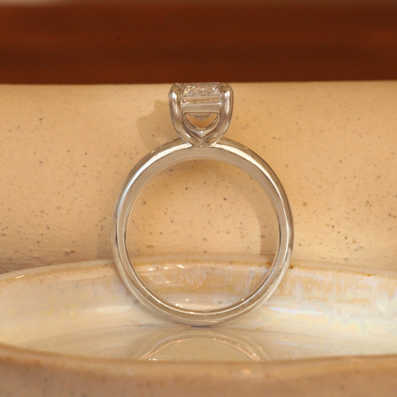 Lifestyle side profile view of Noble Ring Emerald Cut Lab Diamond 3.06ct by Goldpoint Jewelry