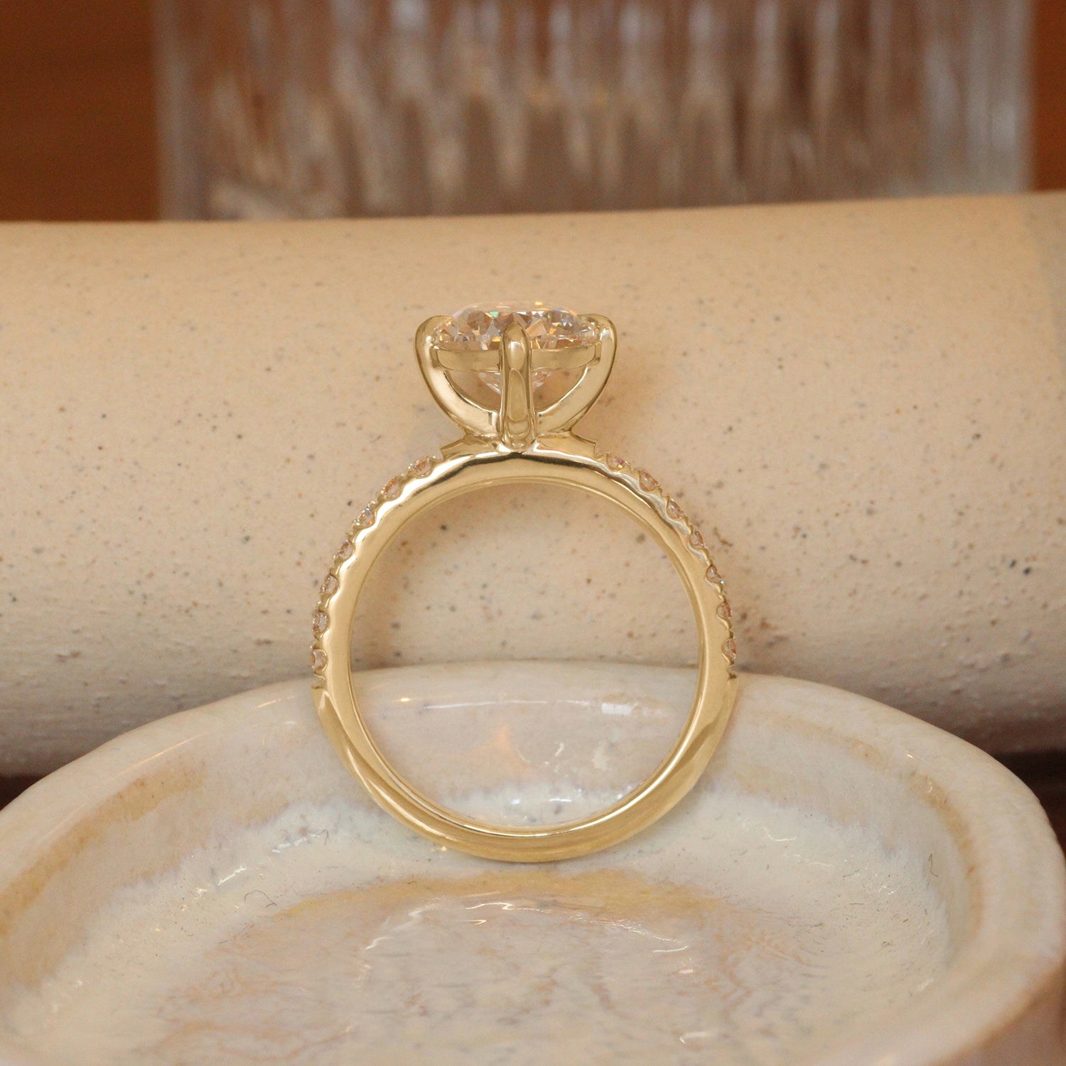 Lifestyle side profile view of Noble Ring Pear Lab Diamond 2.85ct by Goldpoint Jewelry