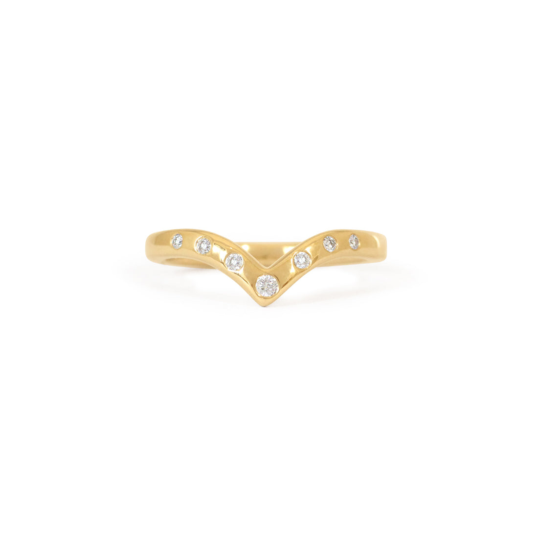 Front view of Peak Dome Band Flush Round Lab Diamonds in 14k yellow gold