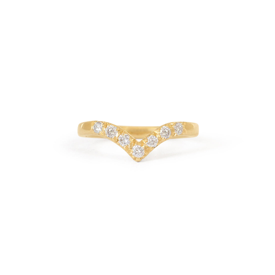 Front view of Peak Dome Band Pave Round Lab Diamonds in 14k yellow gold