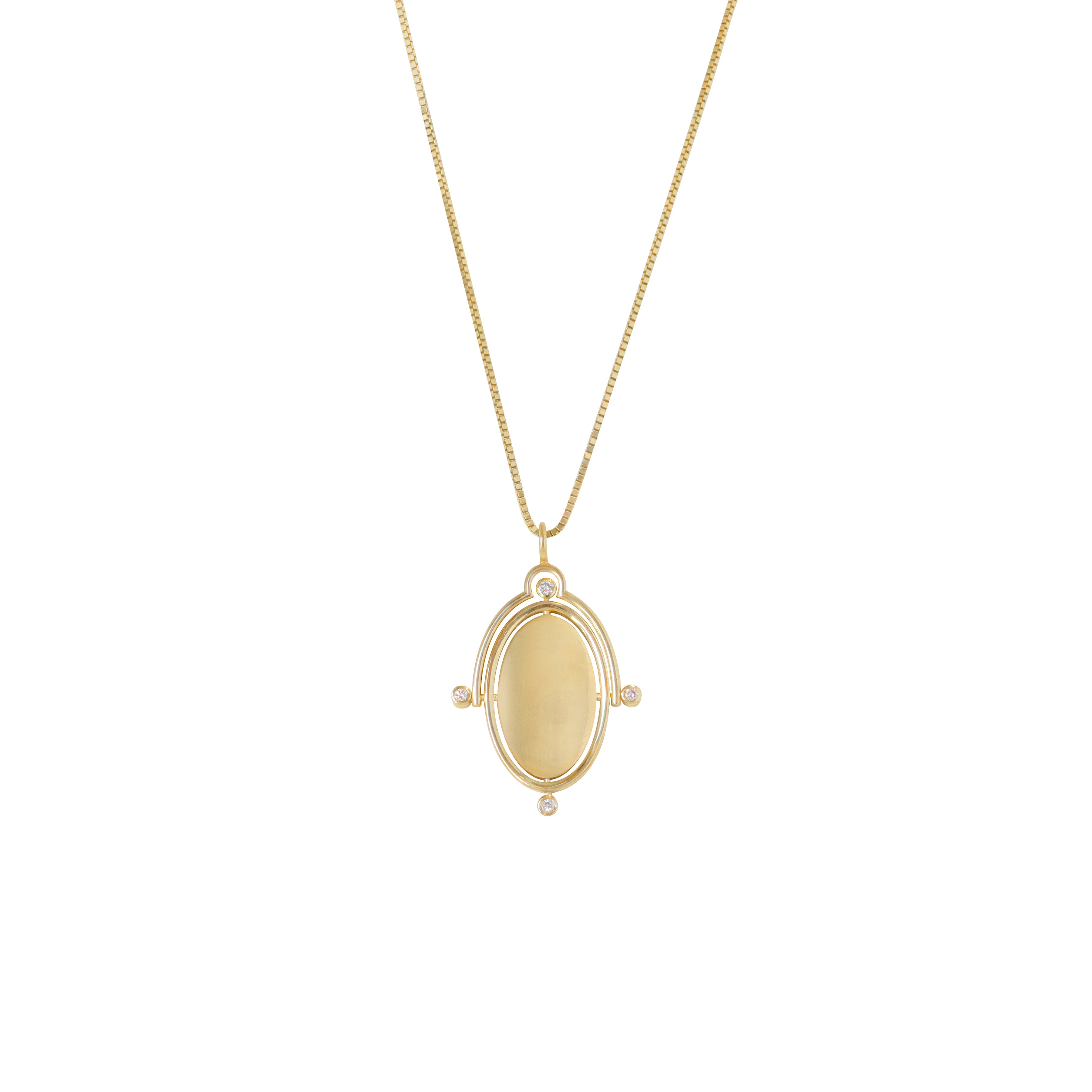 Front view of Perpetuum Charm / Flush Round Natural Diamonds by Sandy Rubin strung on a cable chain