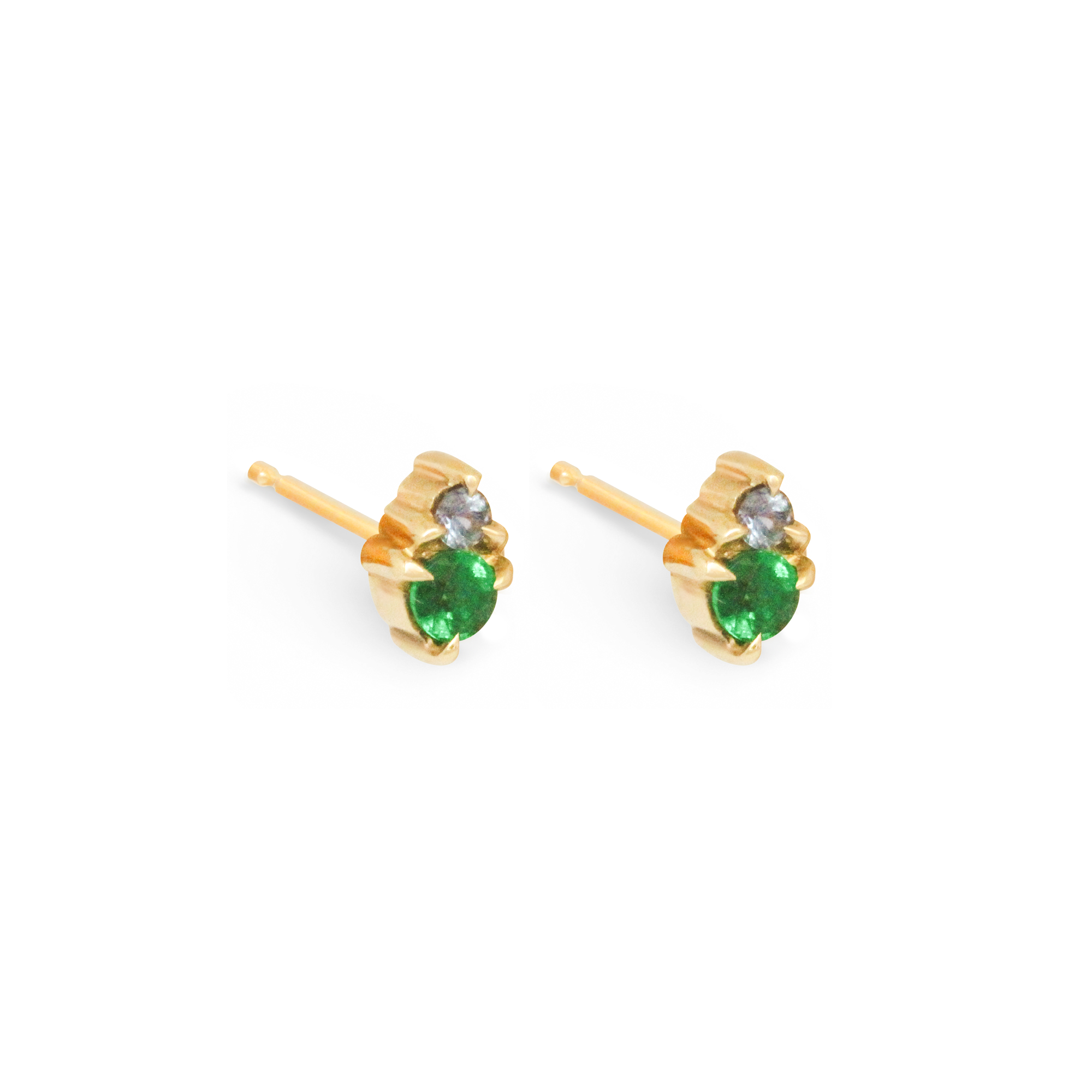 Side view of Points Earrings / Emerald + Lavender Sapphire by Goldpoint Jewelry
