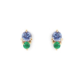 Front view of a set of Points Earring / Emerald + Lavender Sapphire pieces by Goldpoint Jewelry