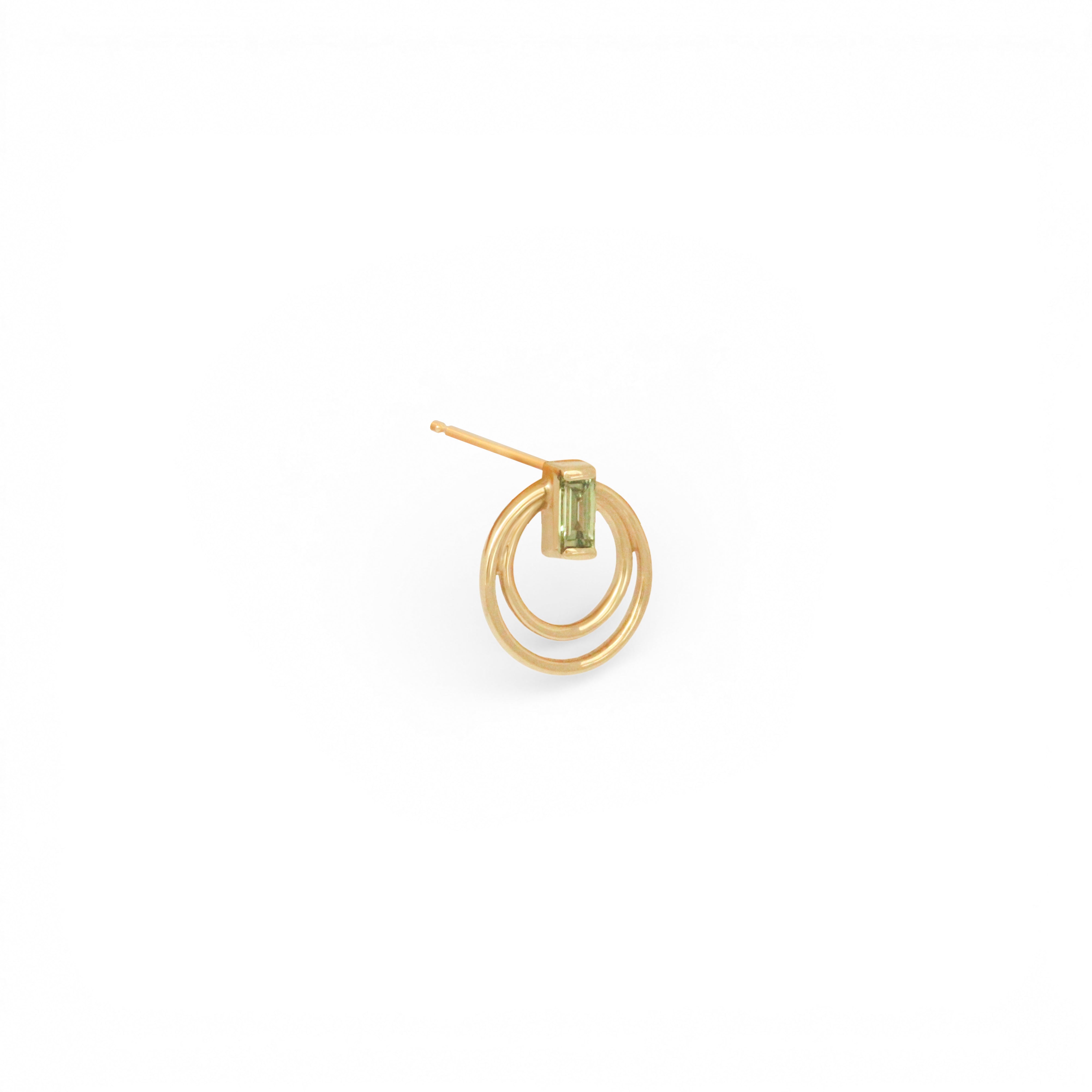Angled side view of Ripple Earring / Lab Green Baguette Diamond by Goldpoint Jewelry