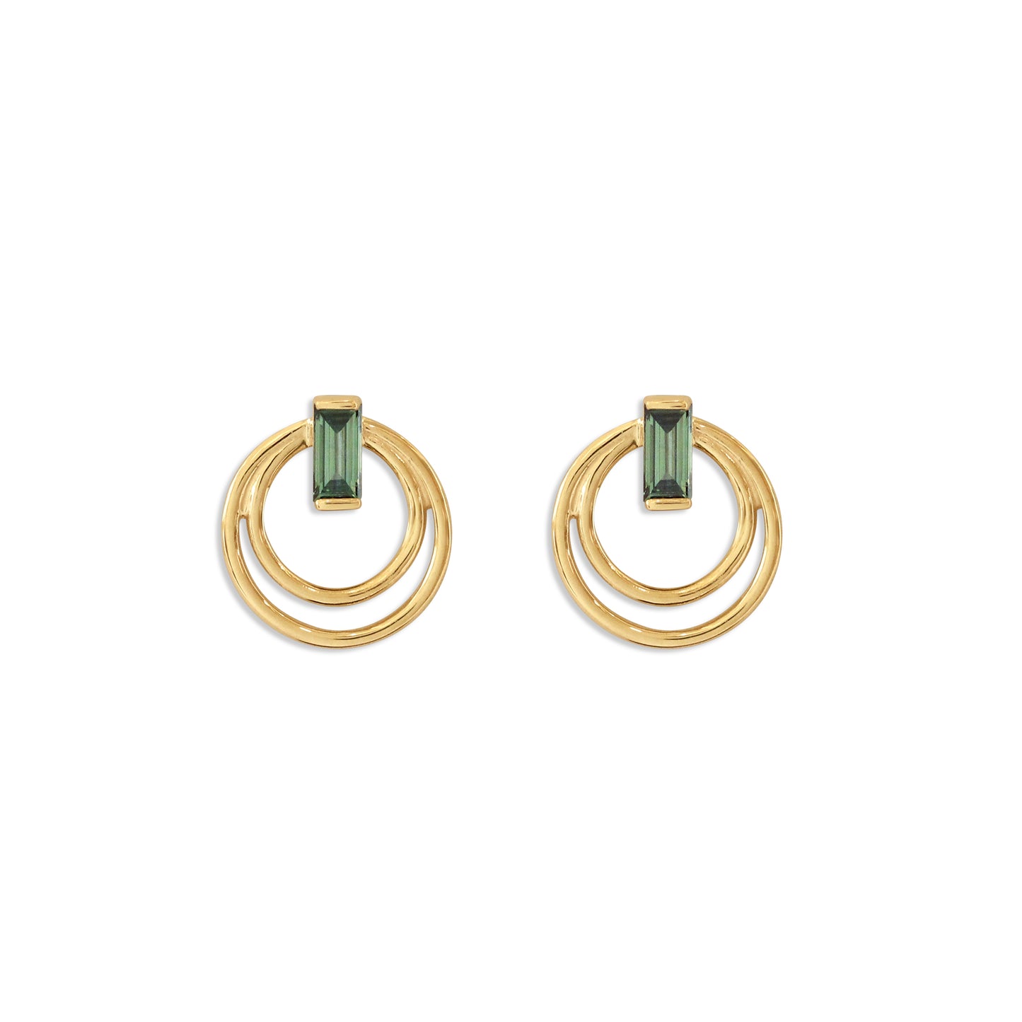 Ripple Earring / Lab Green Baguette Diamond by Goldpoint