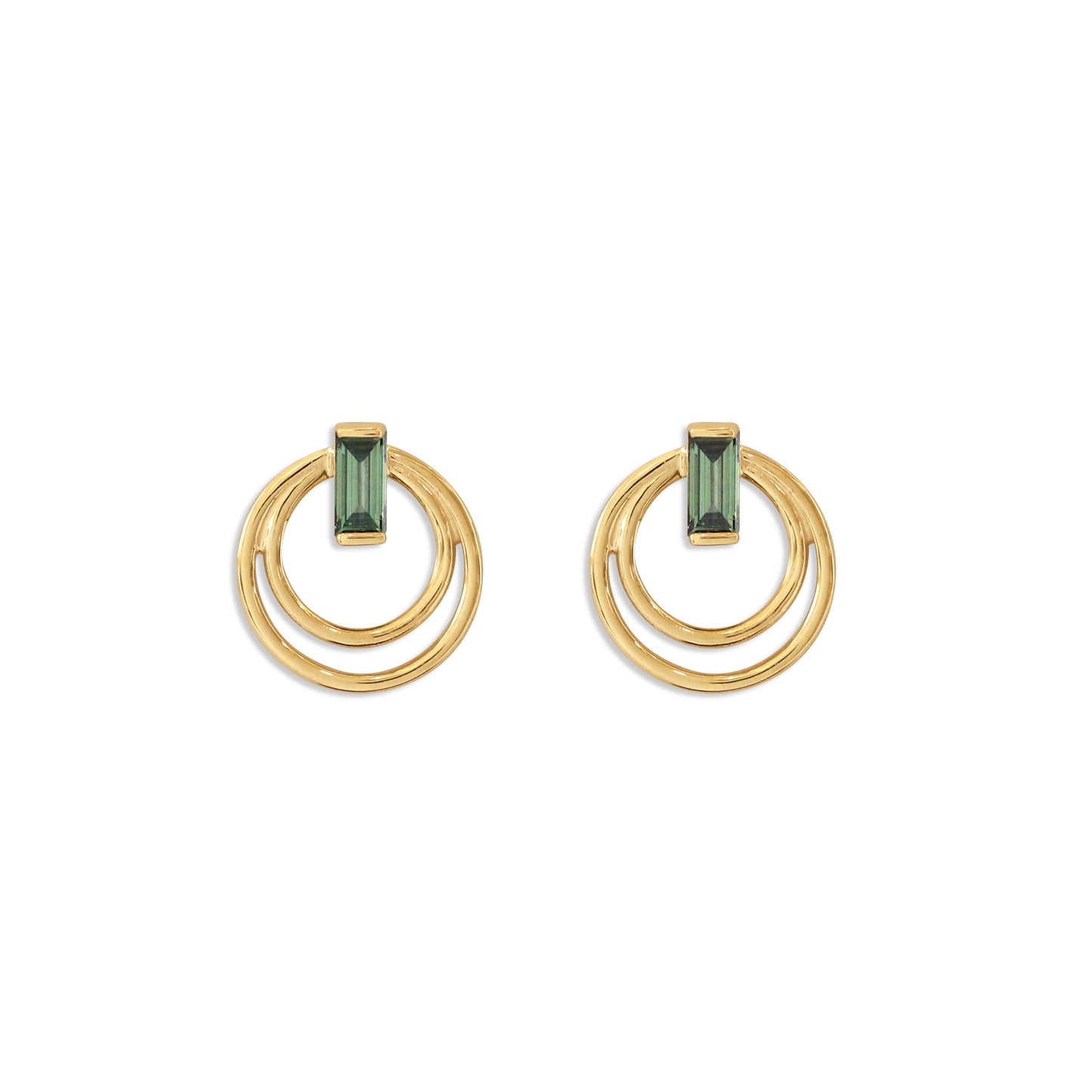 Load image into Gallery viewer, Pair of Ripple Earring / Lab green baguette diamond earrings

