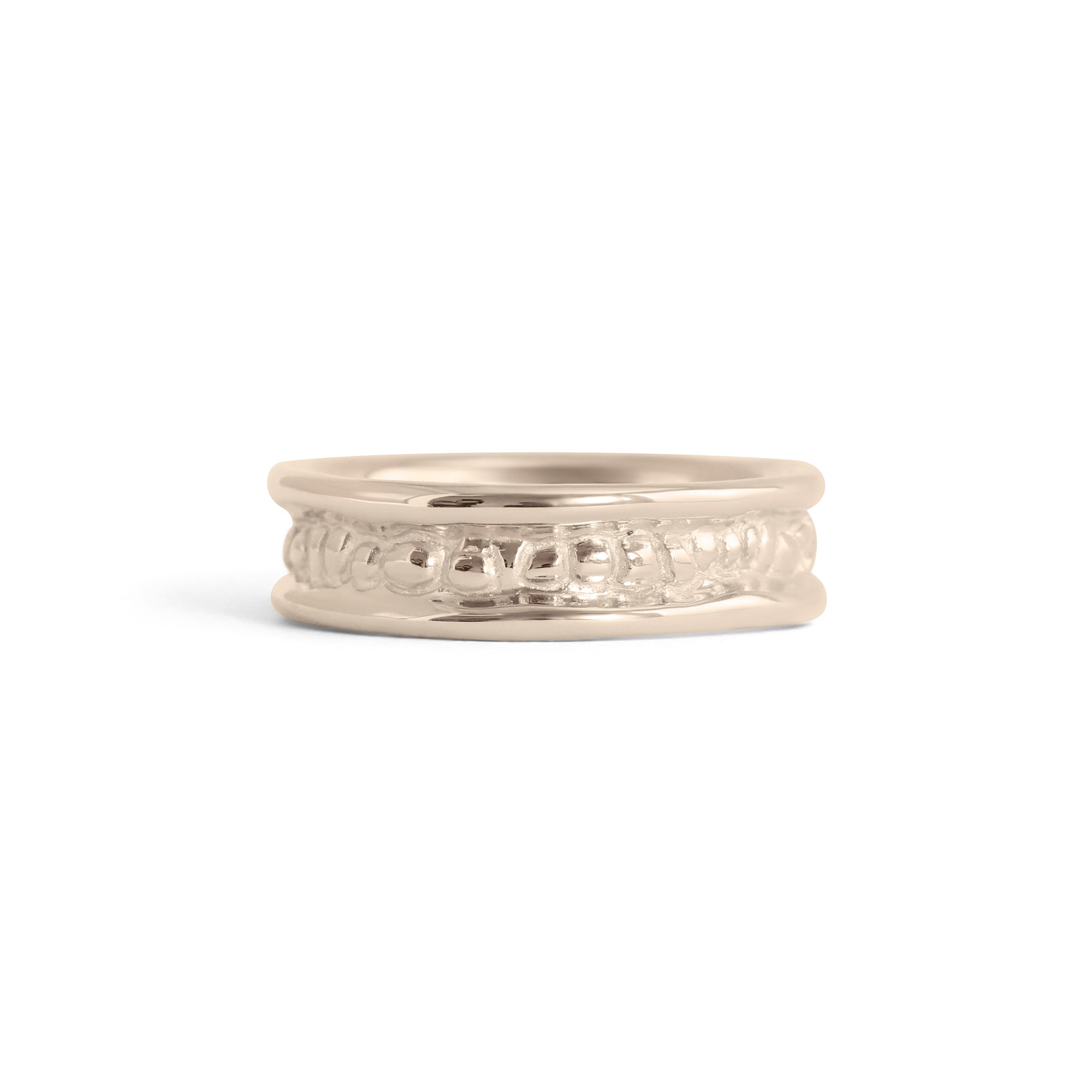 Front view of Ruins Polished Sides Band / in 14k White Gold by Goldpoint Jewelry