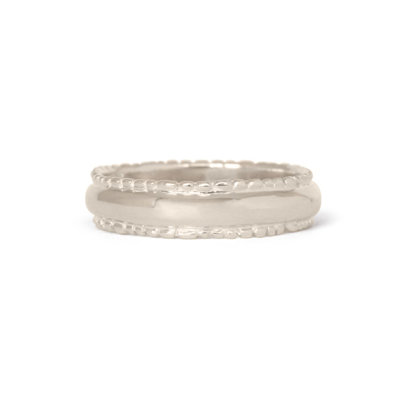 Front view of Ruins Dome Band in 18k white gold by Goldpoint Jewelry