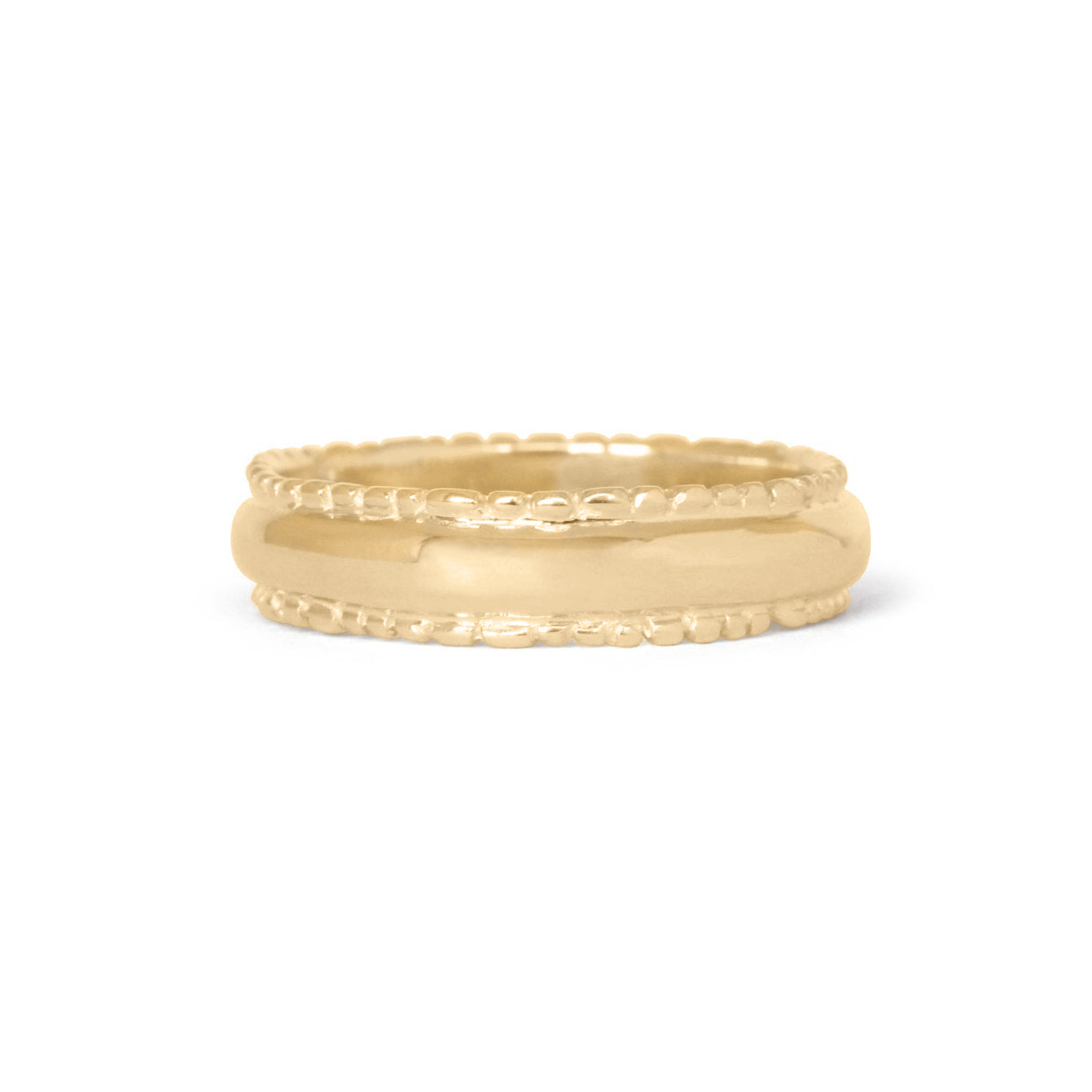 Front view of Ruins Dome Band in 18k yellow gold by Goldpoint Jewelry
