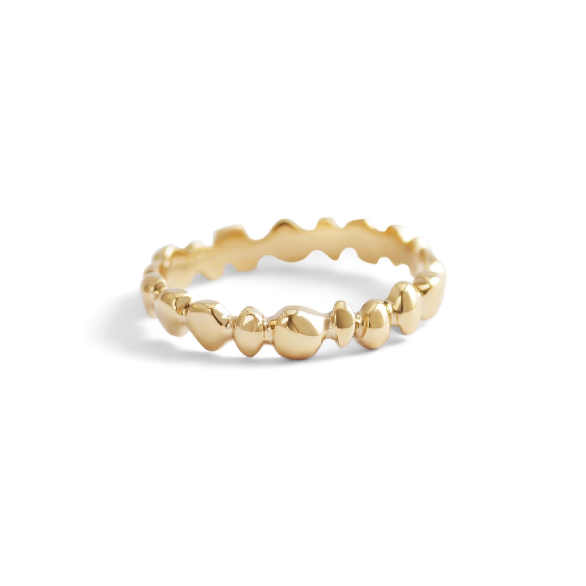 Angled view of Ruins Band / Thin in 14k yellow gold by Goldpoint Jewelry