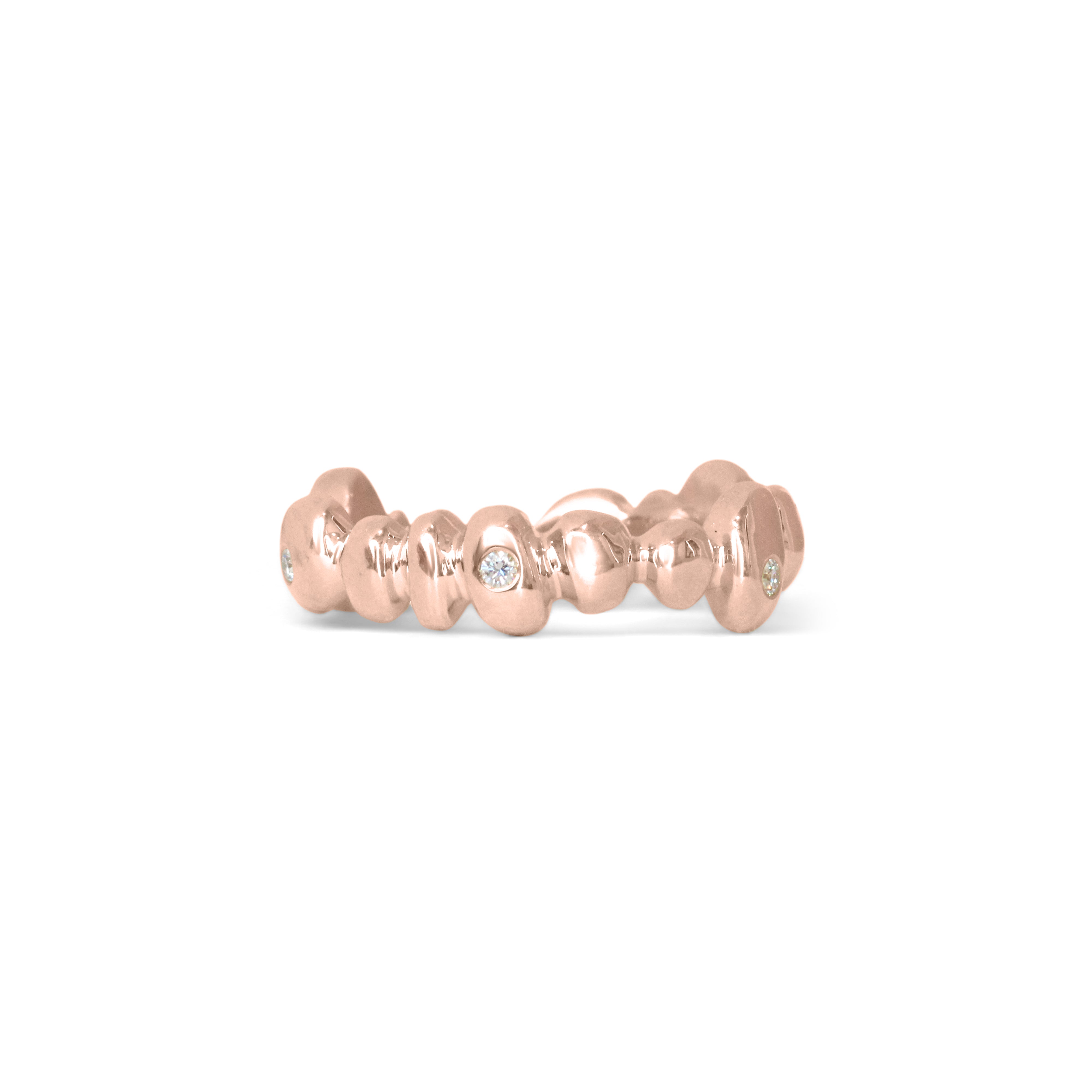 Front view of Ruins Band Medium Flush Round Lab Diamonds in 18k Rose Gold by Goldpoint Jewelry