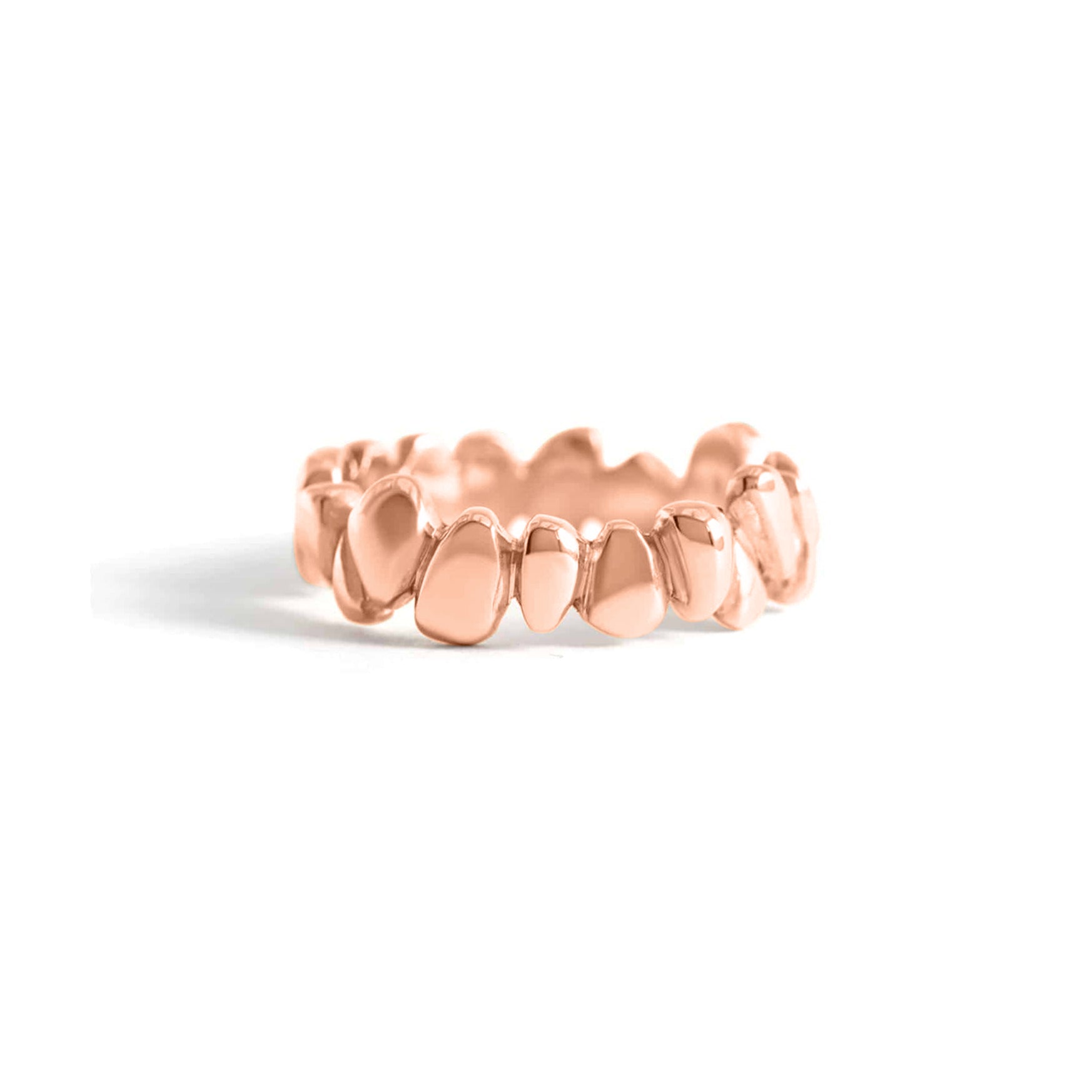 Front view of Ruins Wide Band in 14k rose gold by Goldpoint Jewelry