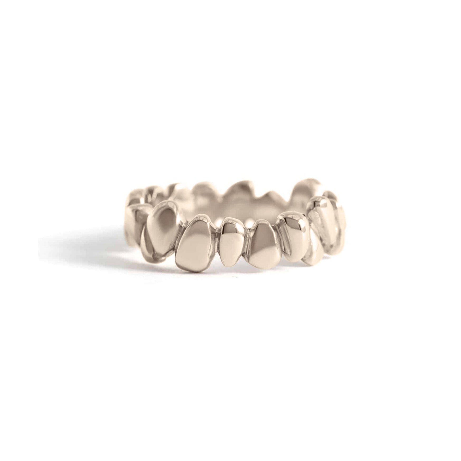 Front view of Ruins Wide Band in 14k white gold by Goldpoint Jewelry