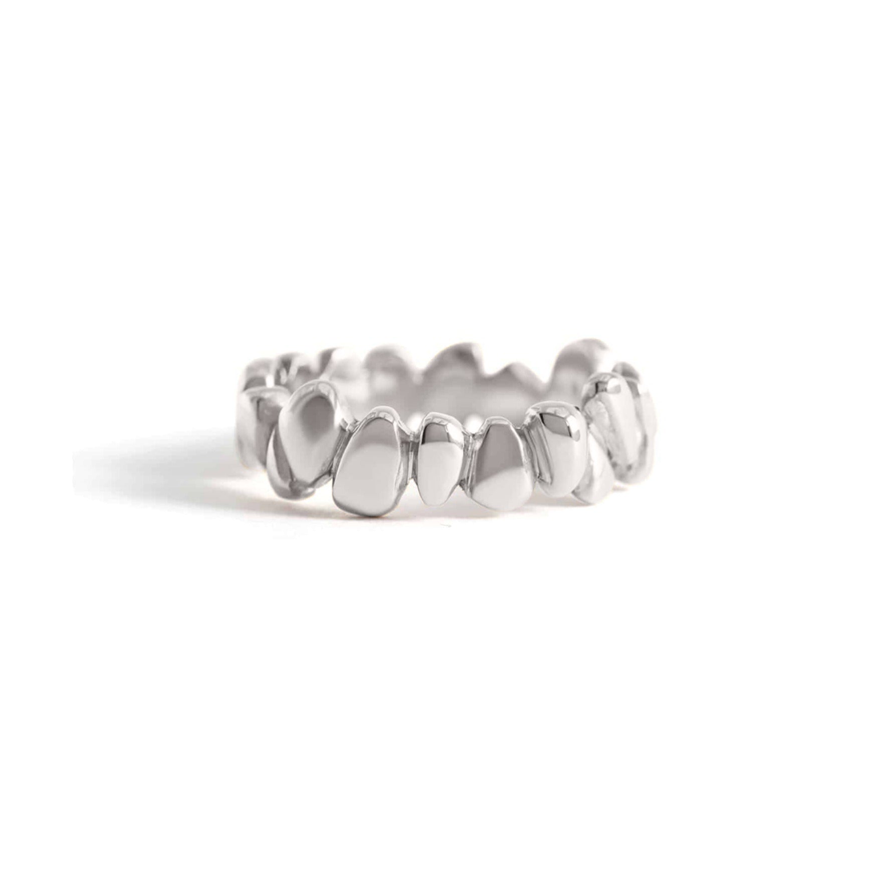 Front view of Ruins Wide Band in Platinum by Goldpoint Jewelry