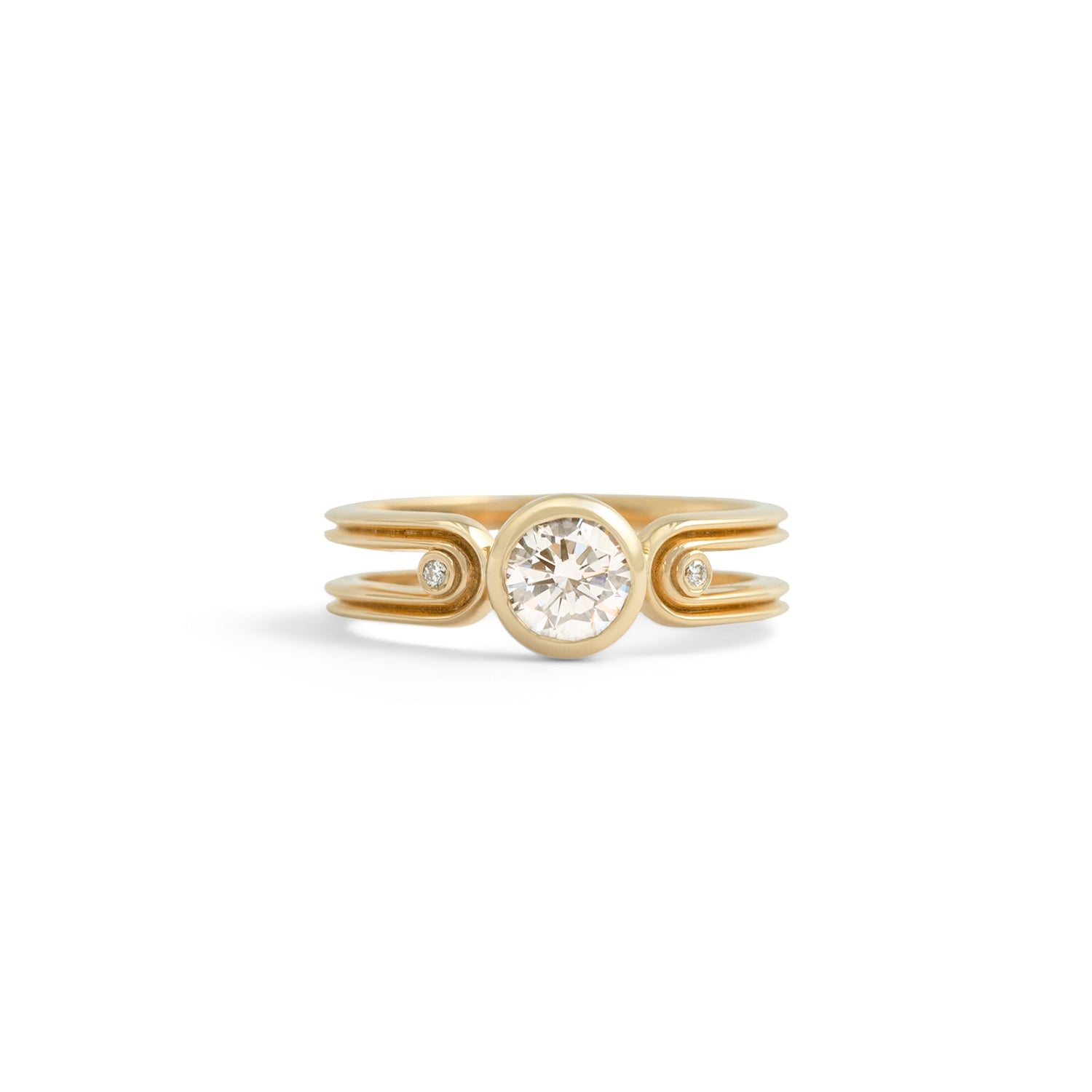 Front view of Gravitational Pull Ring / Round Lab Diamond 0.75ct by Sandy Rubin