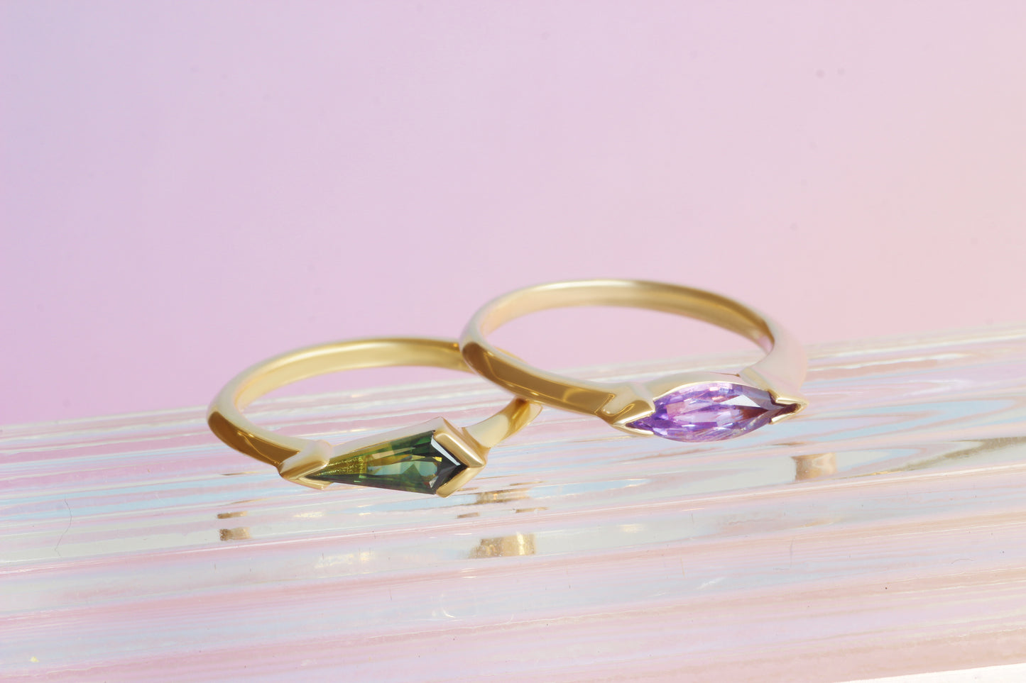 Sideways Ring / Kite Bicolor Sapphire .62ct
