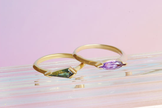 Sideways Ring / Kite Bicolor Sapphire .62ct