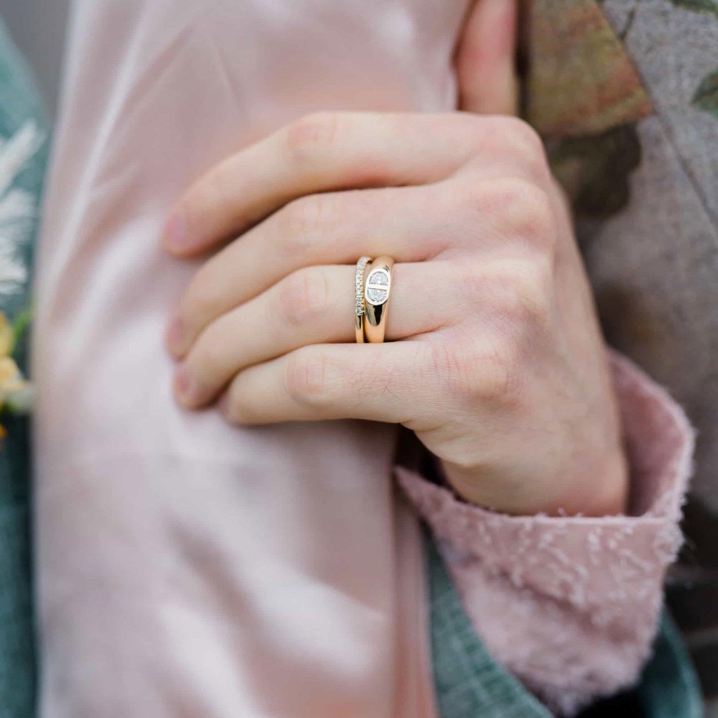 Diptych Signet Ring / Lab Half Moon Diamonds