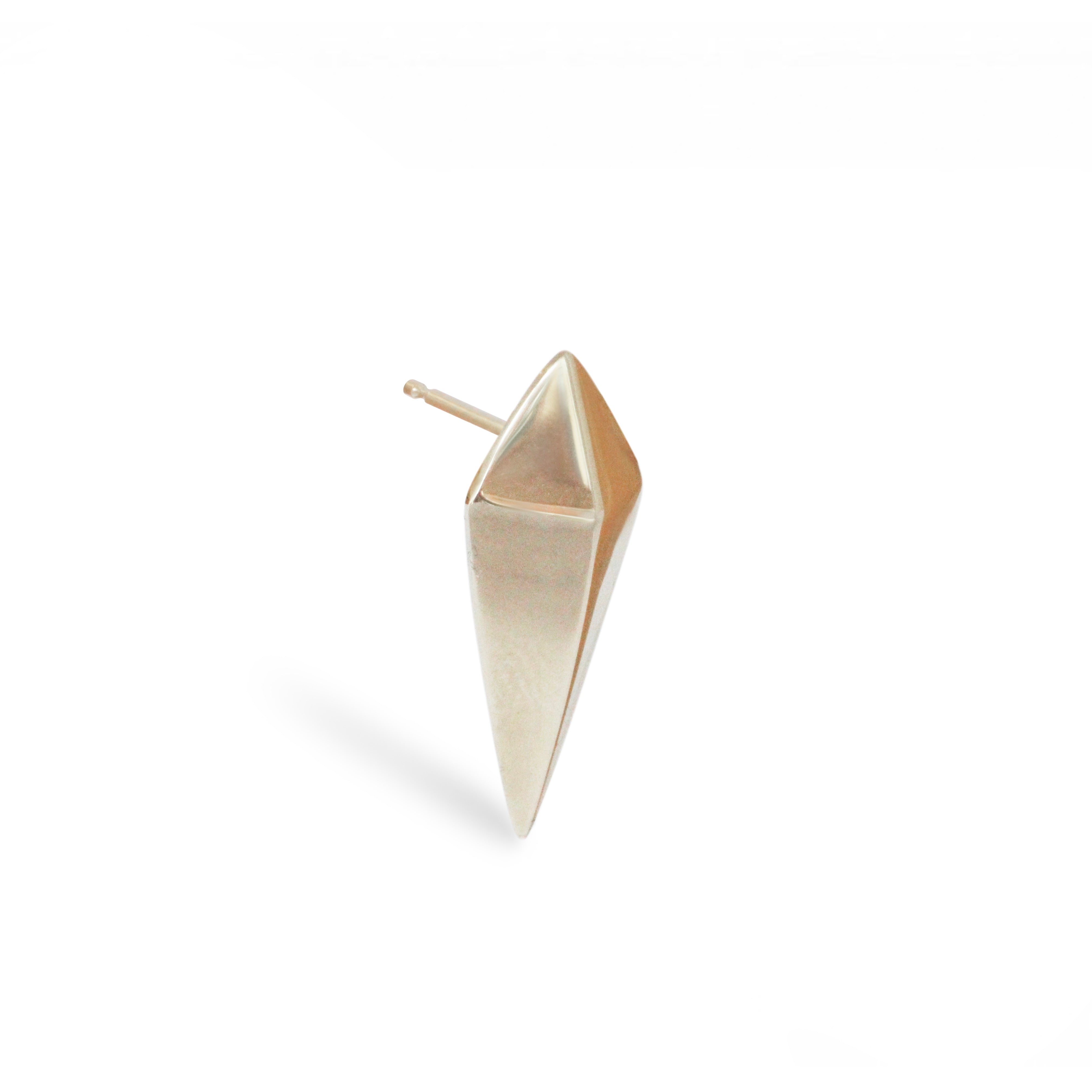 Angled side view of a singular Spike Earring / White Gold piece by Goldpoint Jewelry
