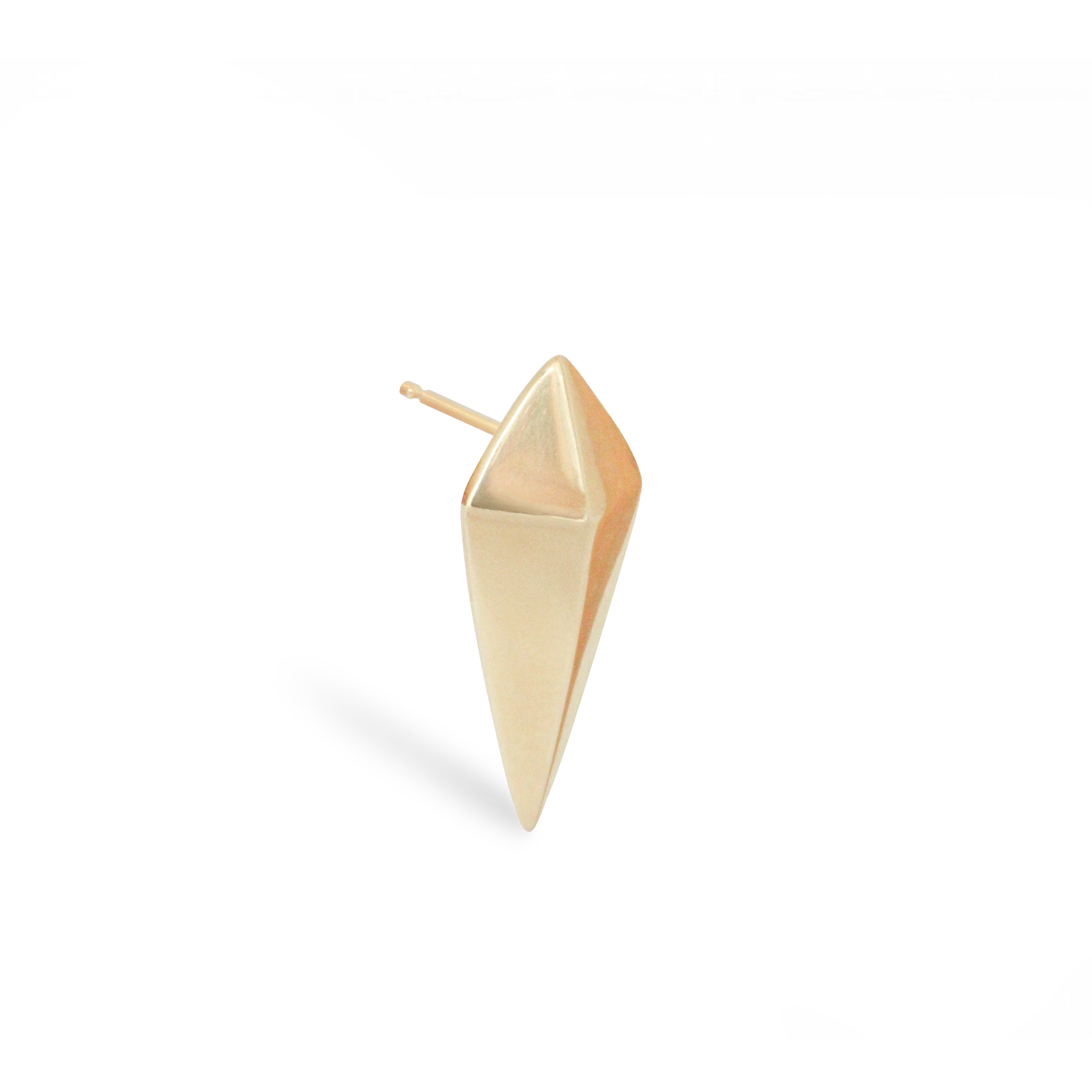 Angled side view of a singular Spike Earring / Yellow Gold piece by Goldpoint Jewelry