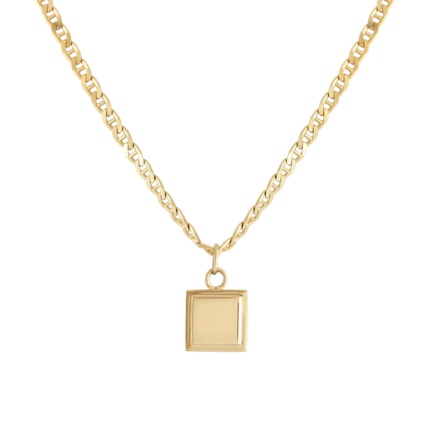 Step Frame Charm Square Necklace / Mariner Chain