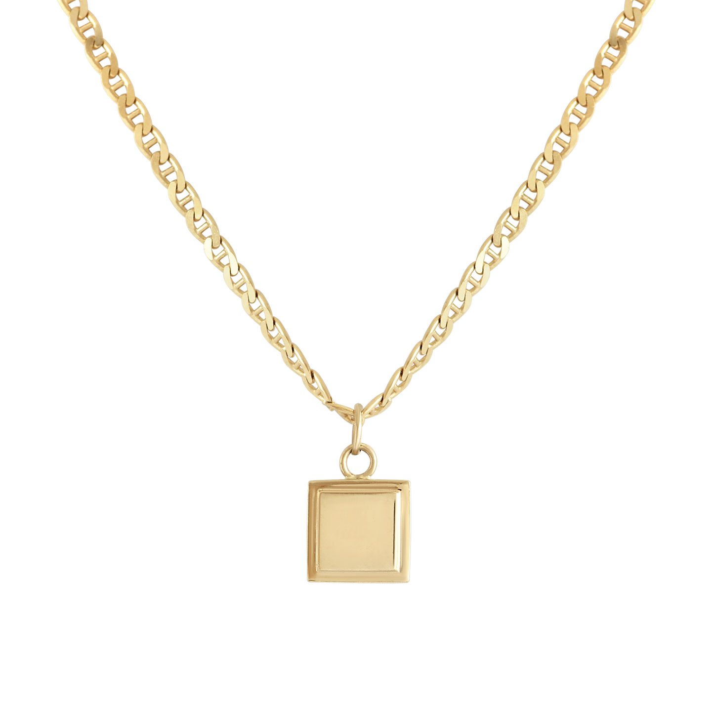 Front view of Mariner Curb Chain 2.2mm as a necklace with a charm