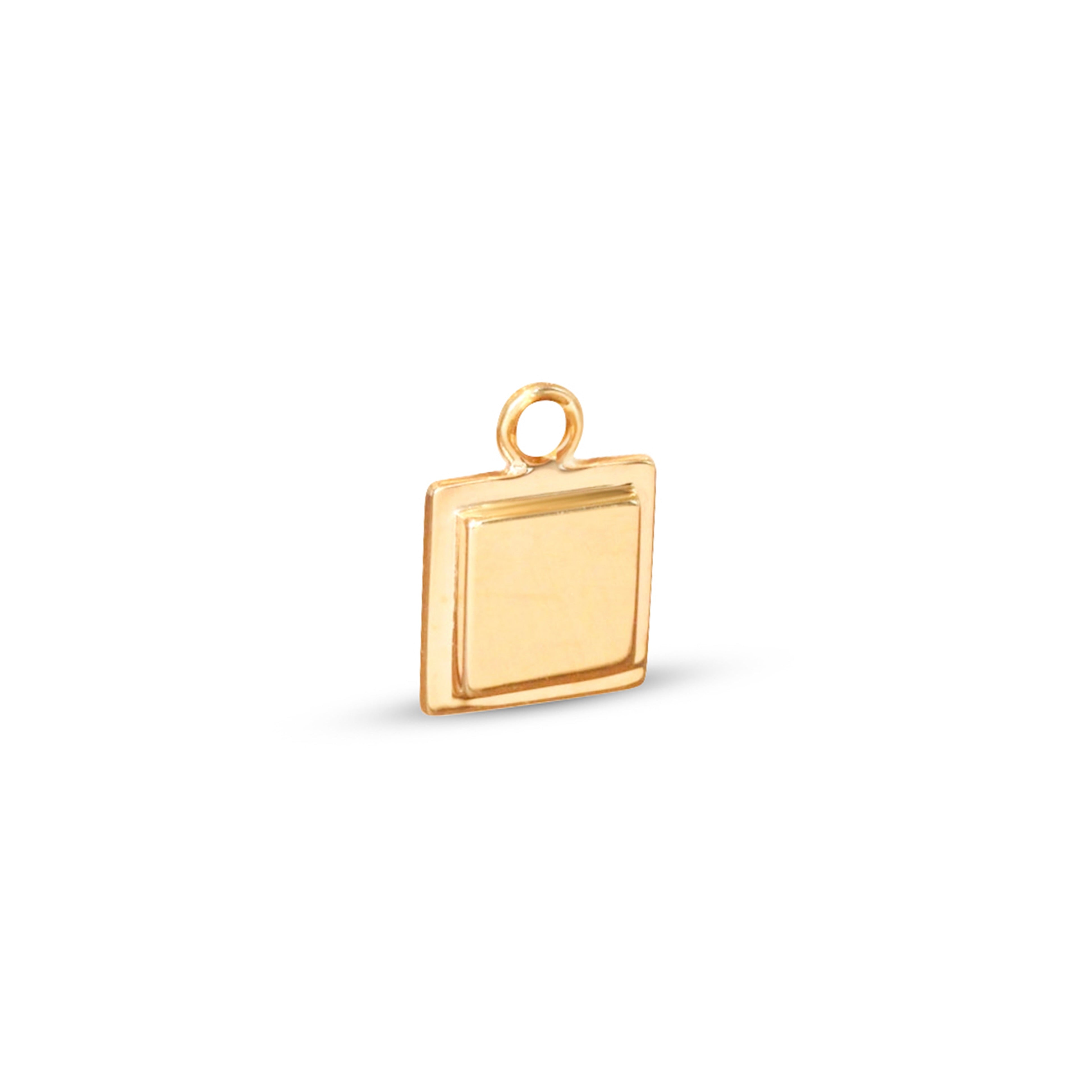 Angled side view of Step Frame Charm / Square by Goldpoint Jewelry