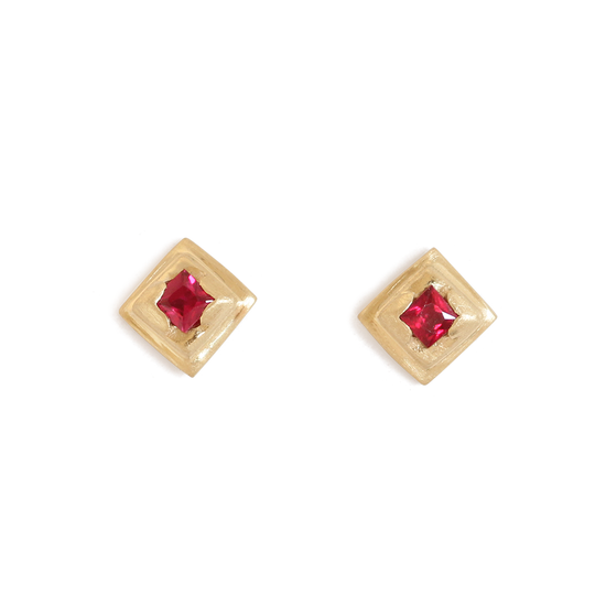Step Square Earring / Princess Ruby