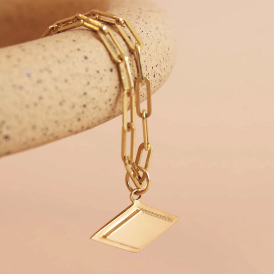 Step Frame Charm Diamond Necklace / Paperclip Chain