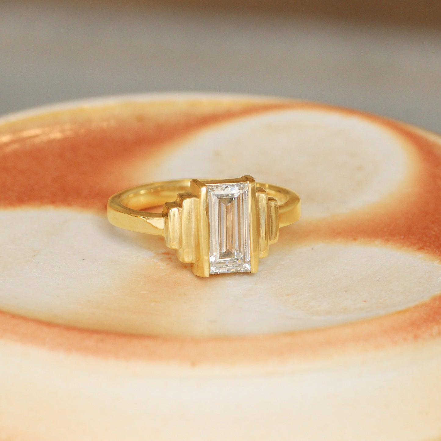 Side view of Step Ring / Lab Baguette Diamond