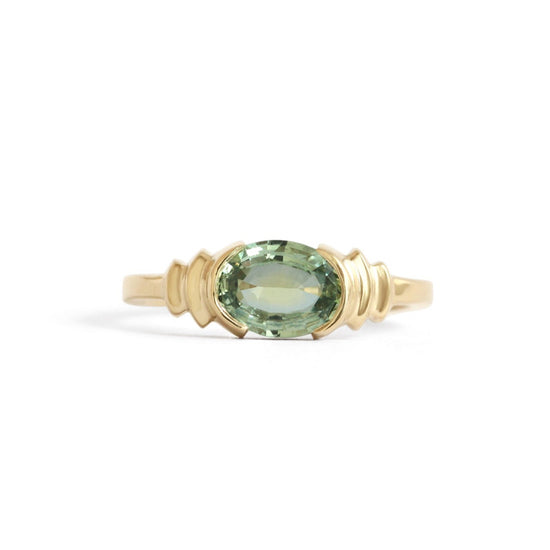 Step Ring / Oval Green Sapphire 1.29ct