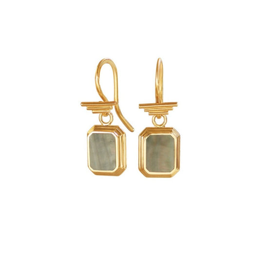 Step S Hook Earrings / Emerald Cut Shape Black Mother of Pearl