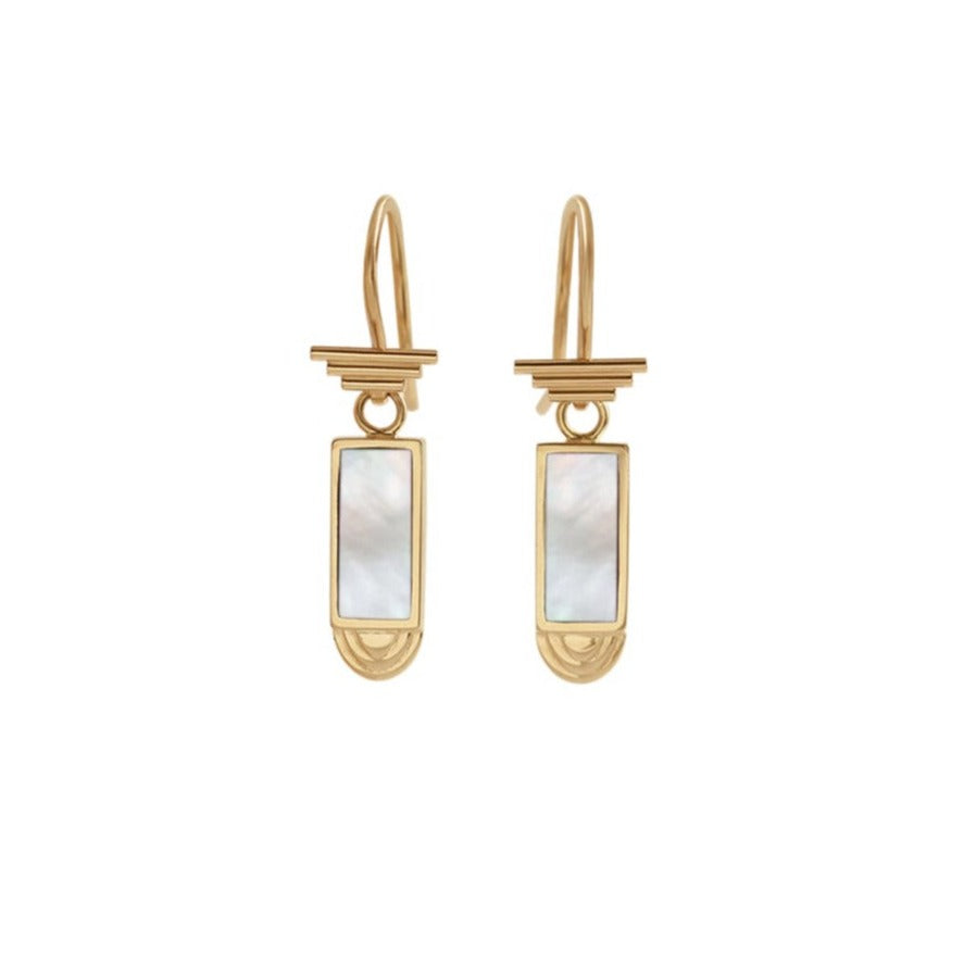 Step S Hook Earrings / Rectangle White Mother of Pearl Inlay by Goldpoint