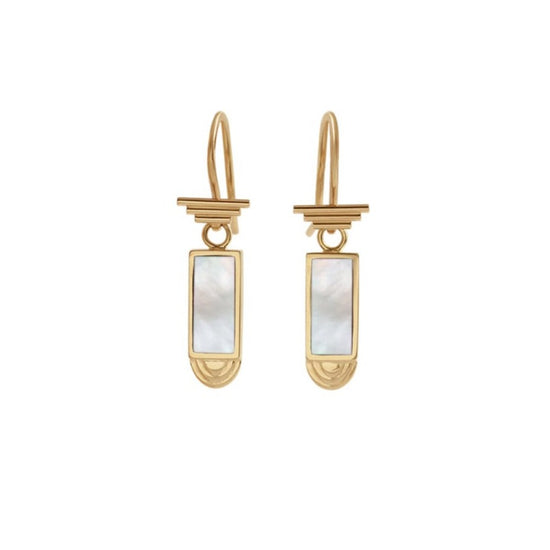 Step S Hook Earrings / Rectangle White Mother of Pearl Inlay by Goldpoint