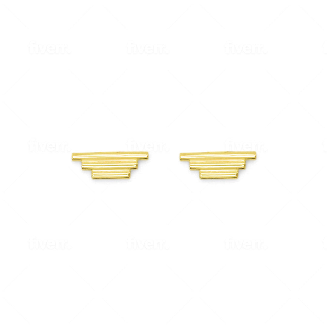 Front view of a set of Step Pyramid Earring pieces by Goldpoint Jewelry