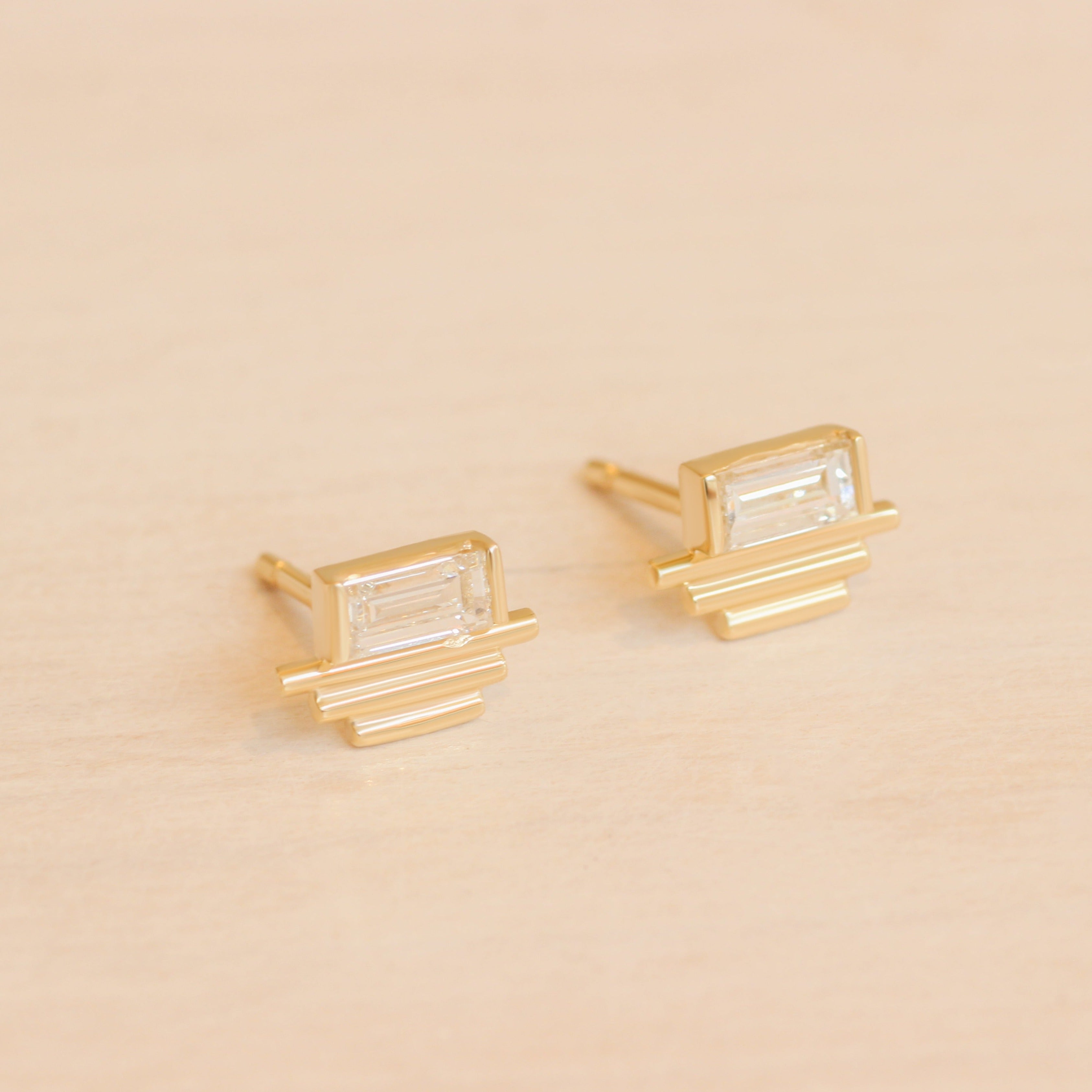 Step Pyramid Earring / Lab Baguette Diamond by Goldpoint
