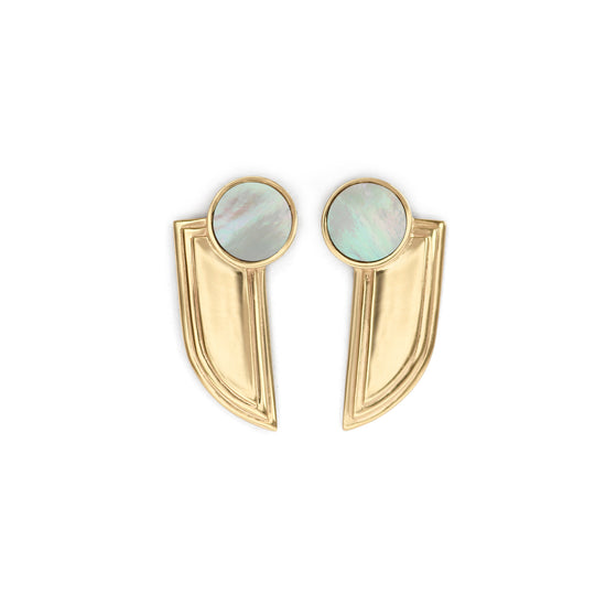 Step Wing Earrings / Round Mother of Pearl Inlay by Goldpoint