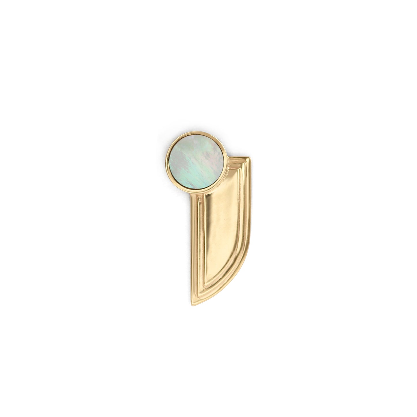 Step Wing Earrings / Round Mother of Pearl Inlay by Goldpoint