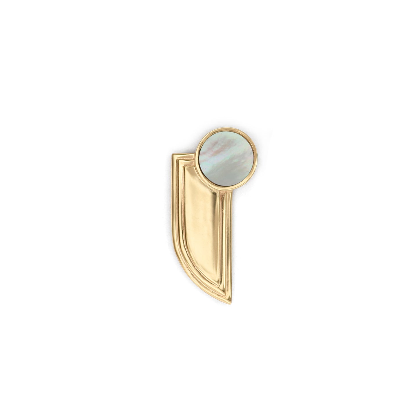 Step Wing Earrings / Round Mother of Pearl Inlay by Goldpoint