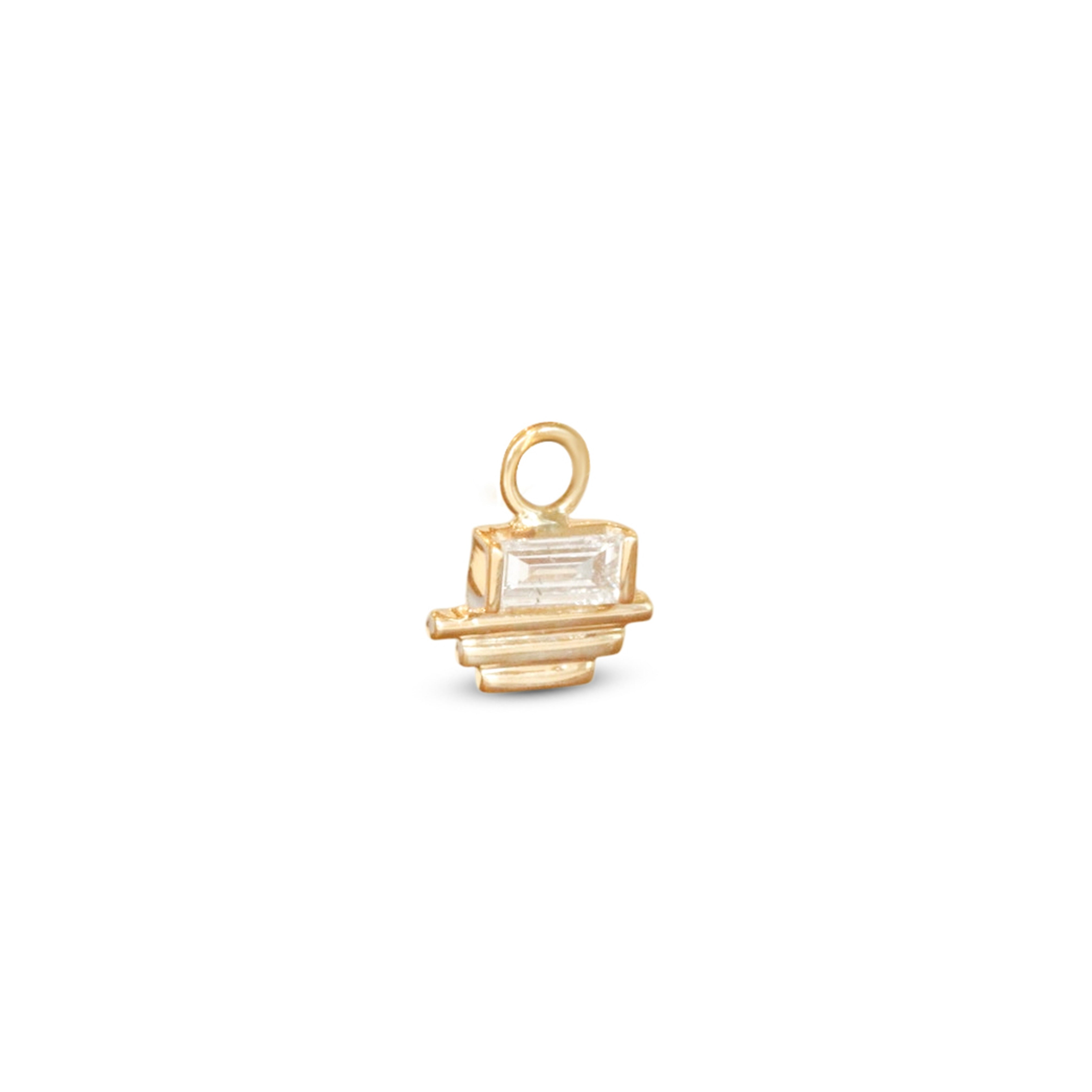Angled side view of Step Pyramid Charm / Lab Baguette Diamond by Goldpoint Jewelry