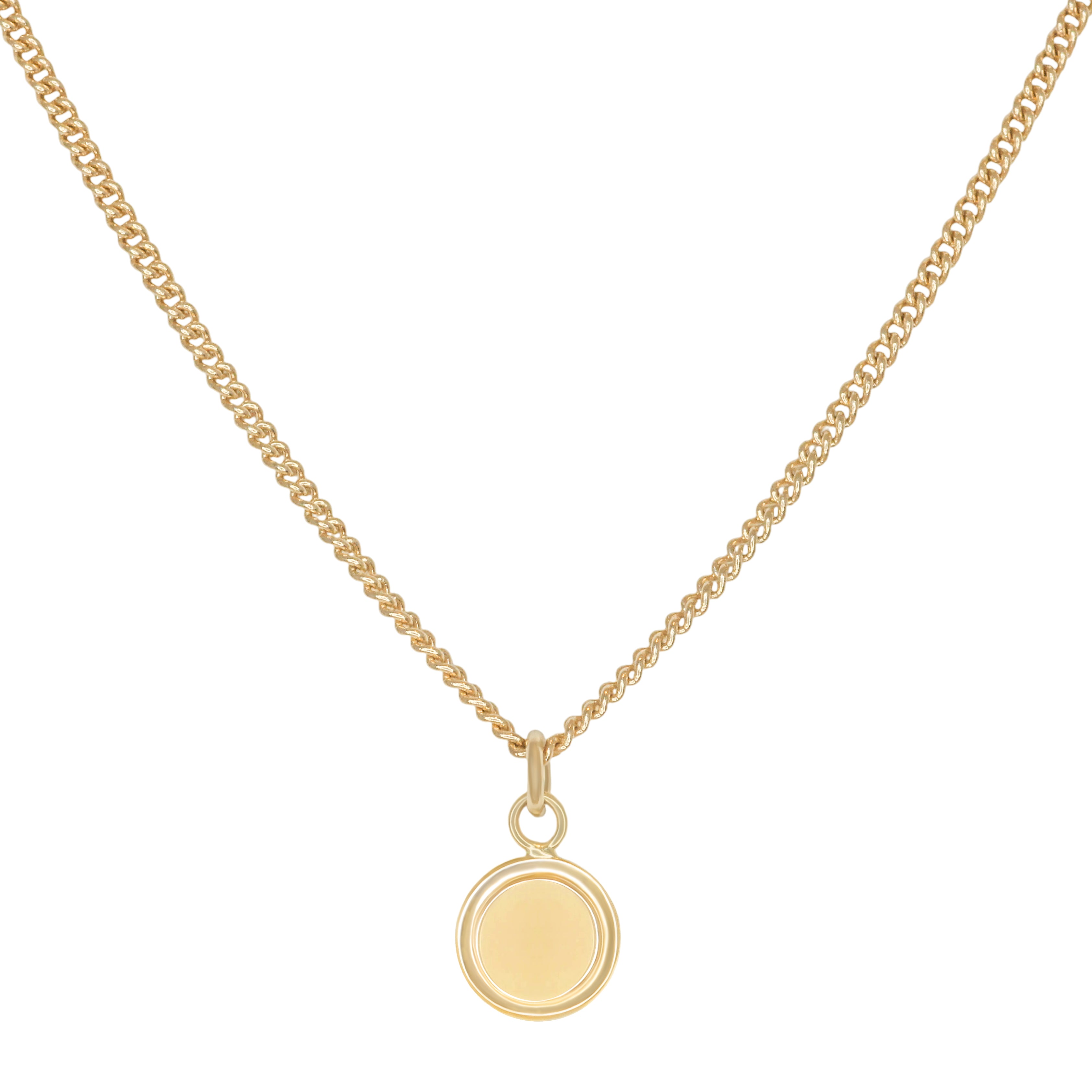 Front view of Front view of Step Frame Charm / Circle by Goldpoint Jewelry on a chain