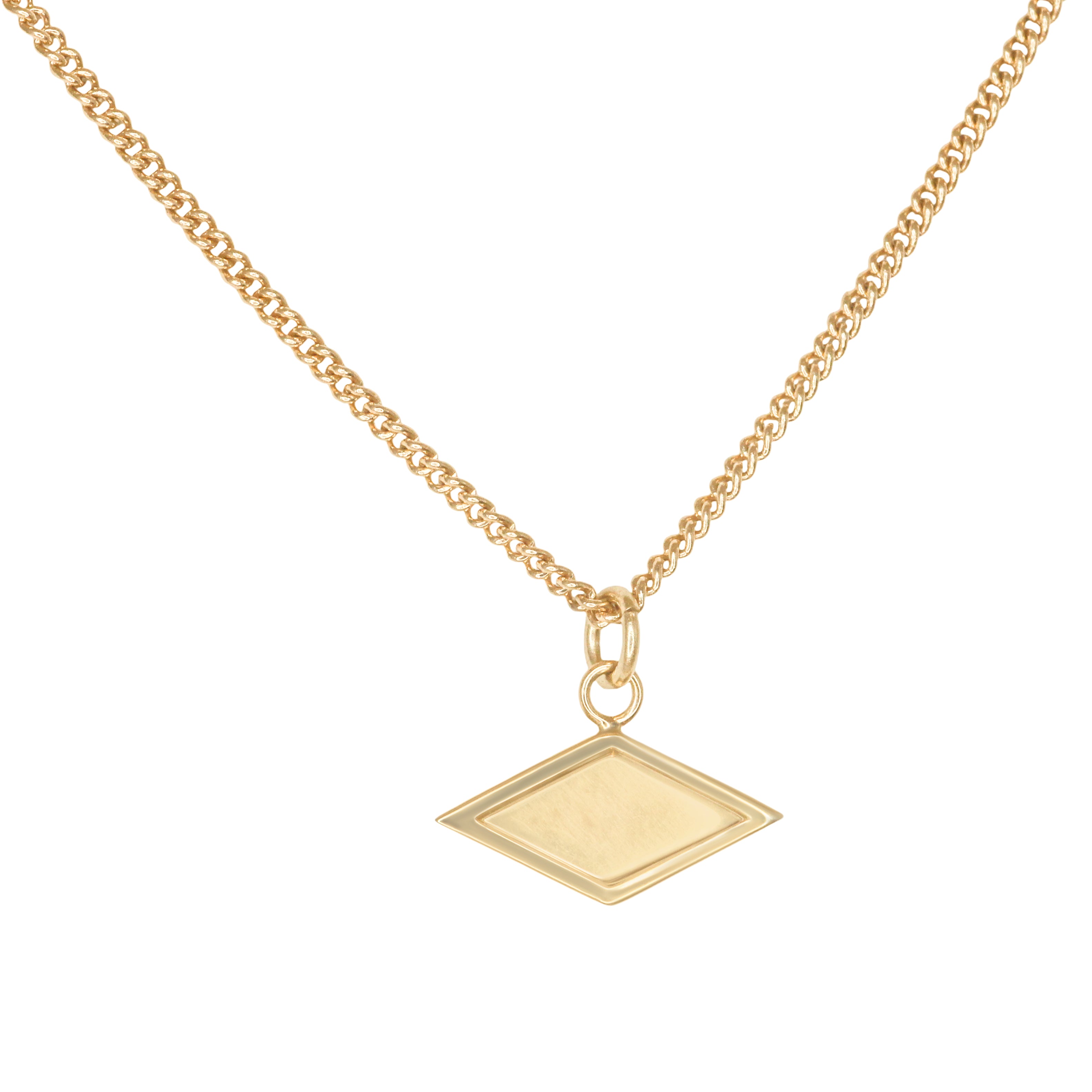 Front view of Step Frame Charm / Diamond by Goldpoint Jewelry on a chain