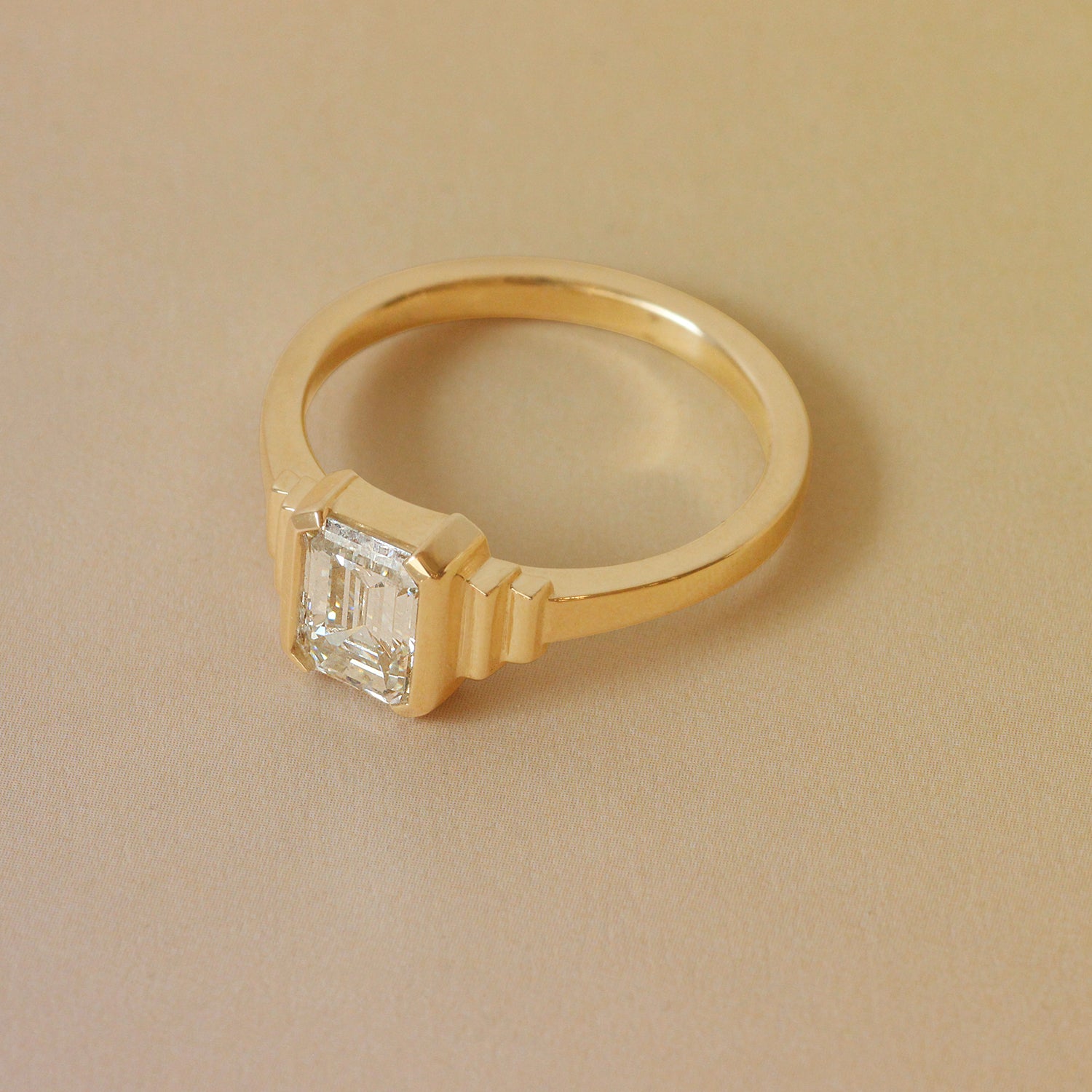 Lifestyle angled view of Kent Ring Emerald Cut Natural Diamond 1.1ct by Goldpoint